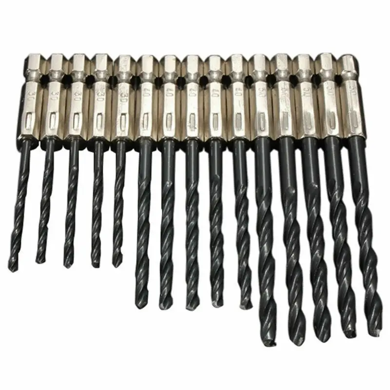 

15pcs/Set Drill Bits High Speed Steel Titanium Coated Hex Shank 3mm 4mm 5mm Tool