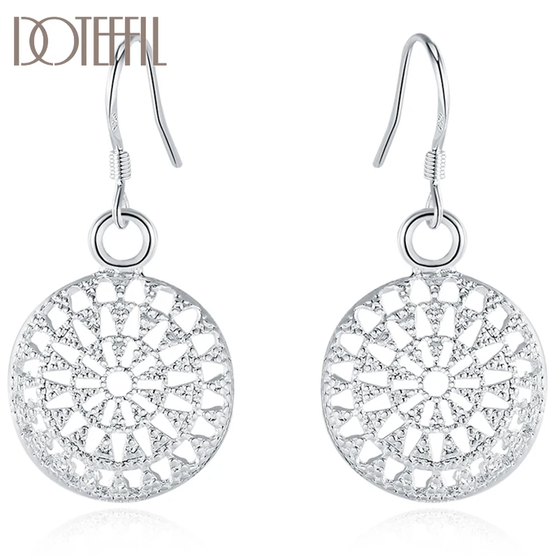 

DOTEFFIL 925 Sterling Silver Round Earrings For Women Wedding Jewelry Retro Earrings