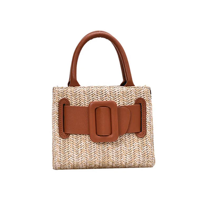 

Women Contrast color Tote bag 2021Summer New High-quality Straw Women's Designer Handbag Travel Shoulder Messenger Bag sac bolso