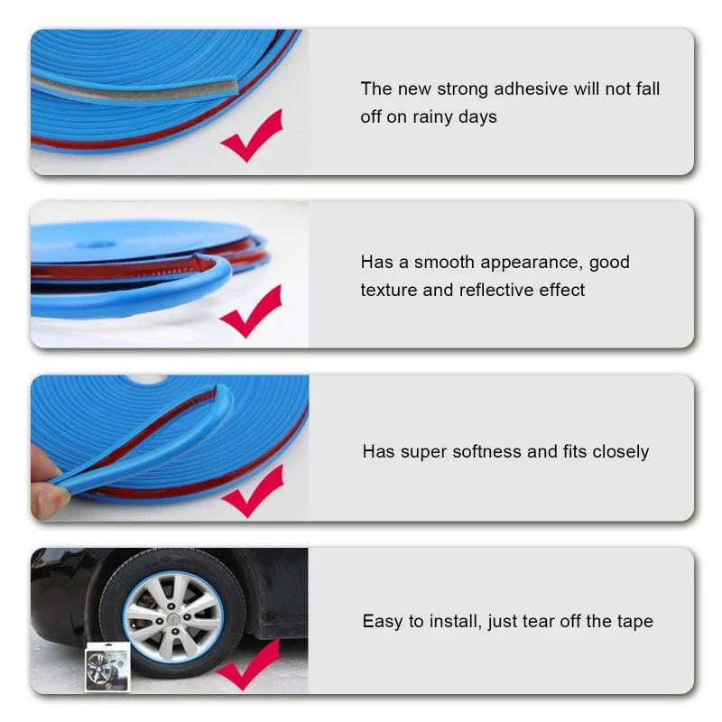 

8M/Roll Car Wheel Rims Protector Decor Strip Rubber Moulding Rimblades Car Vehicle Rim Sticker Color Tire Guard Line Styling
