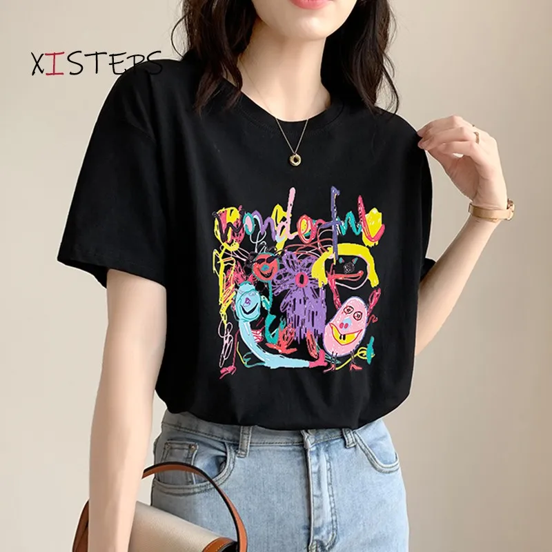 

Cotton Tee Shirt Femme Aesthetic Printed Woman's Basic T-shirts Pink Black White Female Funny T Shirts Women Harajuku Clothes