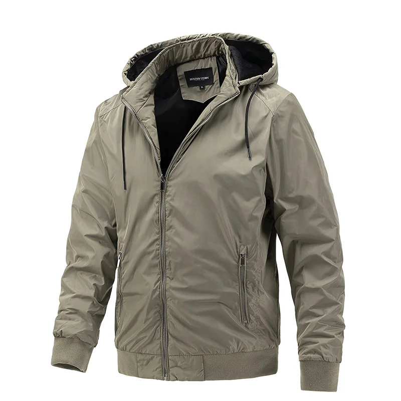 

New Simple Hoodied Jacket Men Casual Solid Color Zipper Streetwear Bomber Jacket New Autumn Sports Outwear Men Clothing