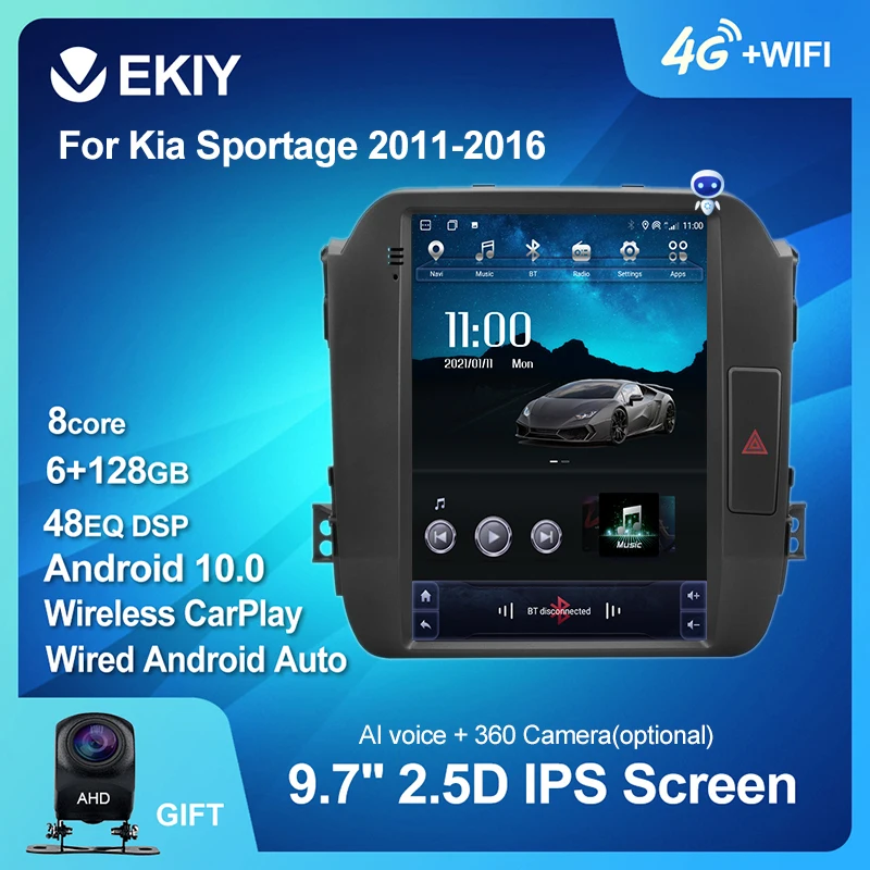 EKIY Android 10 Tesla Style автомобильное радио для Kia Sportage 3 2010 2016 навигация GPS стерео