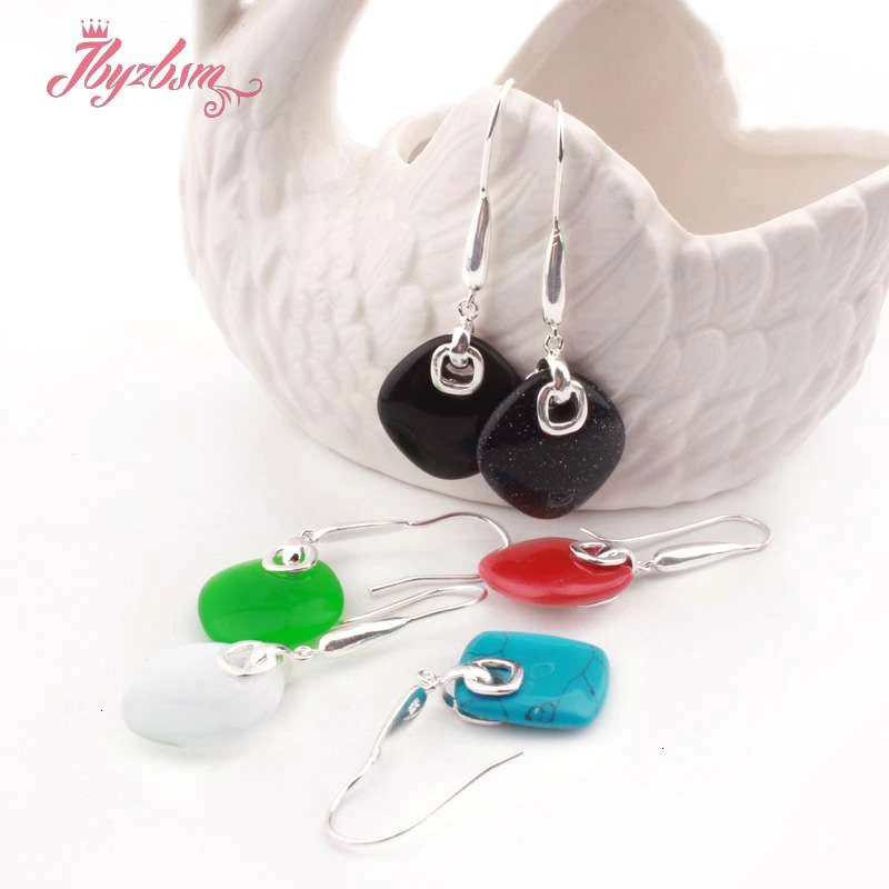 

20mm Square Coral Agates Jades Natural Stone Beads Fashion Jewelry Hook Earrings For Woman Christmas Valentine's Day Gift 1 Pair