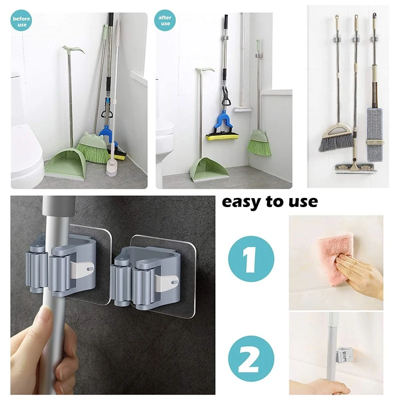 Набор из 8 держателей и крючков для швабры настенный захват метлы самоклеящийся