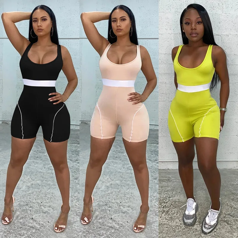 

2021 new women's summer sports sling knitted jumpsuit women two piece set women