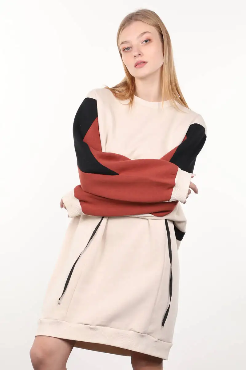 

Beige Garnished Sweater Women Sweat Dress