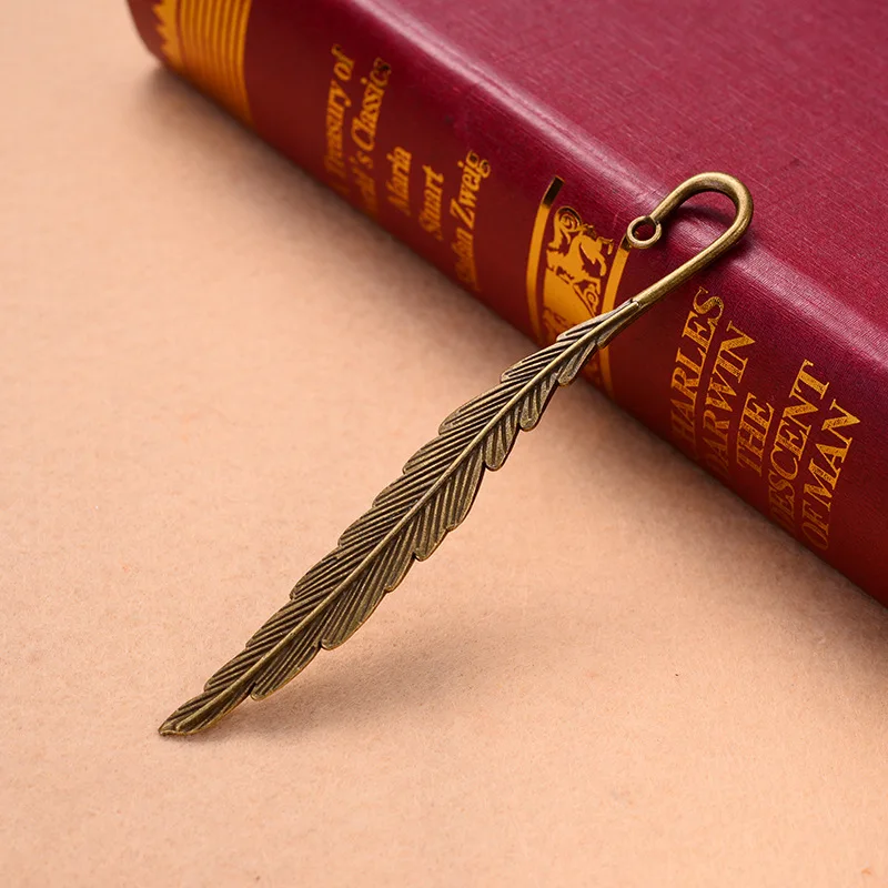 

10 Pcs Vintage Metal Feather Bookmarks Alloy Feather Shape Book Markers DJA99