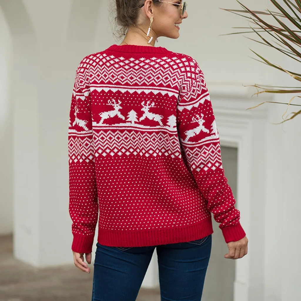 2019 Women Autumn Winter Christmas Sweater Print Long Sleeve O-Neck knitting Soft Handfeel Casual Pullover Tops | Женская одежда