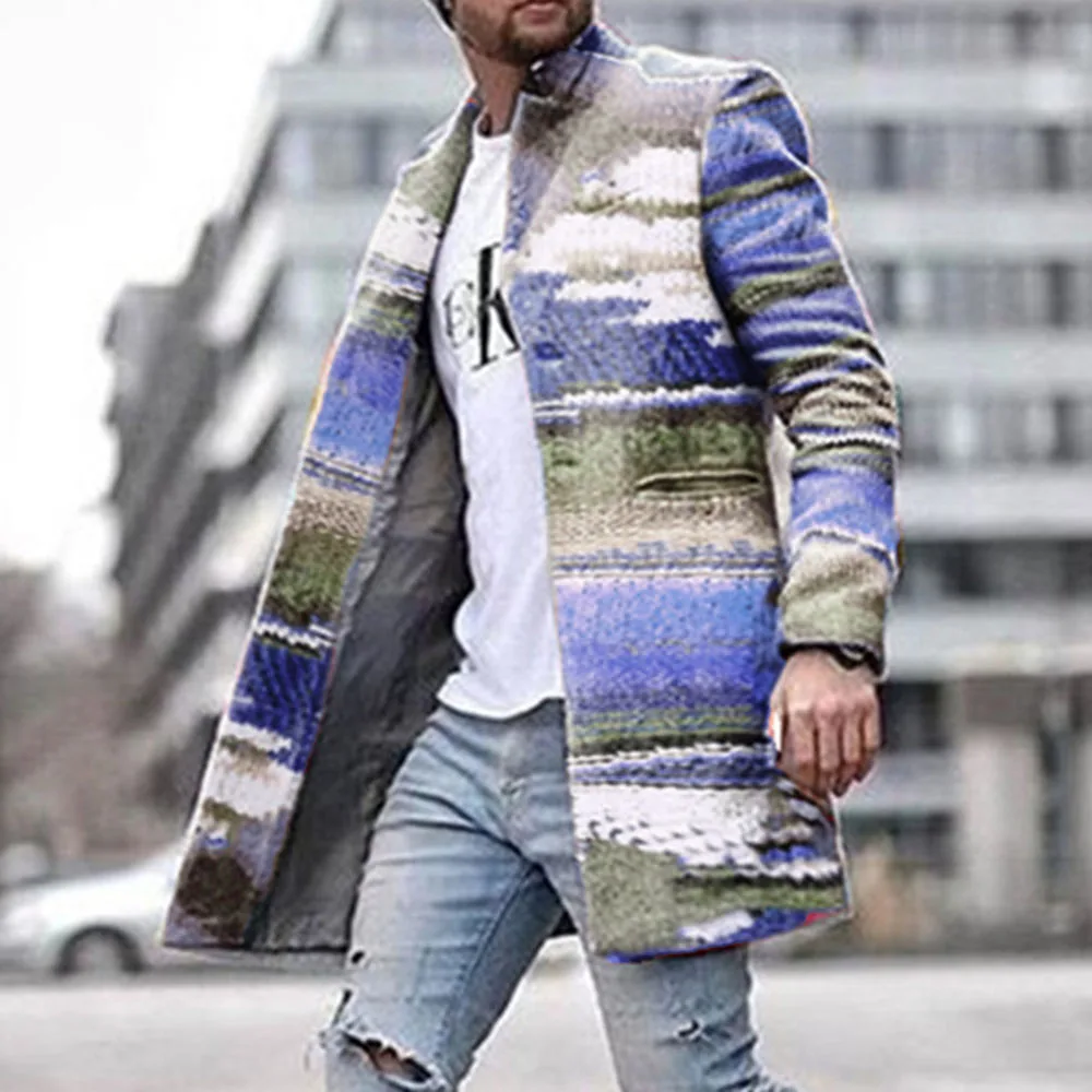 Мужской Длинный блейзер пальто для офиса 4XL осень и зима Радужный принт длинное