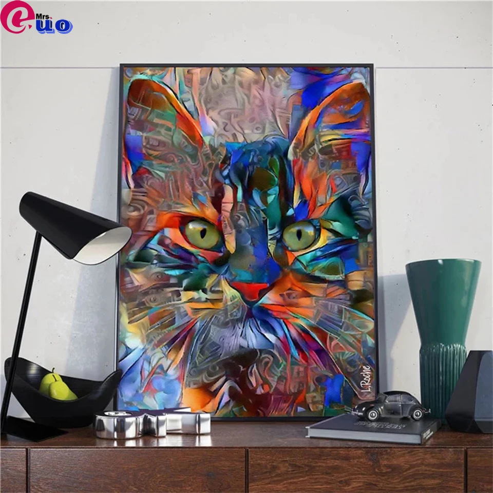 

Абстрактная красочная милая животная кошка искусство алмазная живопись Кот граффити искусство Алмазная мозаика квадратные стены Искусств...