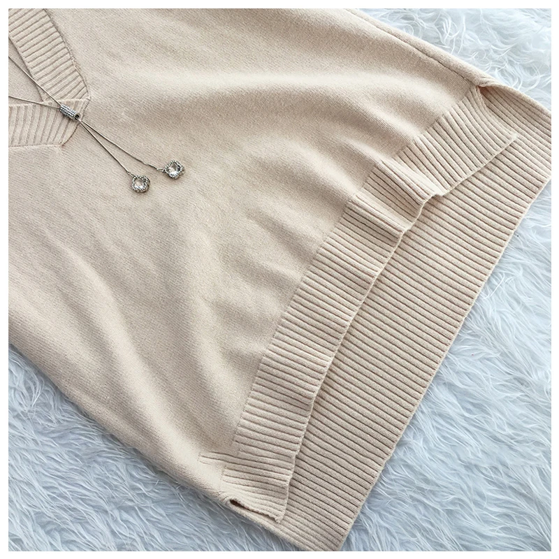 

Knitting Sweater Vest Women Sleeveless V-neck Soild Autumn And Winter New Korean Loose Wild Casual Pink Knitted Women's Jumper
