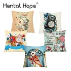 Плюшевая наволочка для подушки с мультяшным принтом Алисы, кролик, шляпа, кошка, декоративная наволочка для подушки, домашний декор, винтажная квадратная наволочка