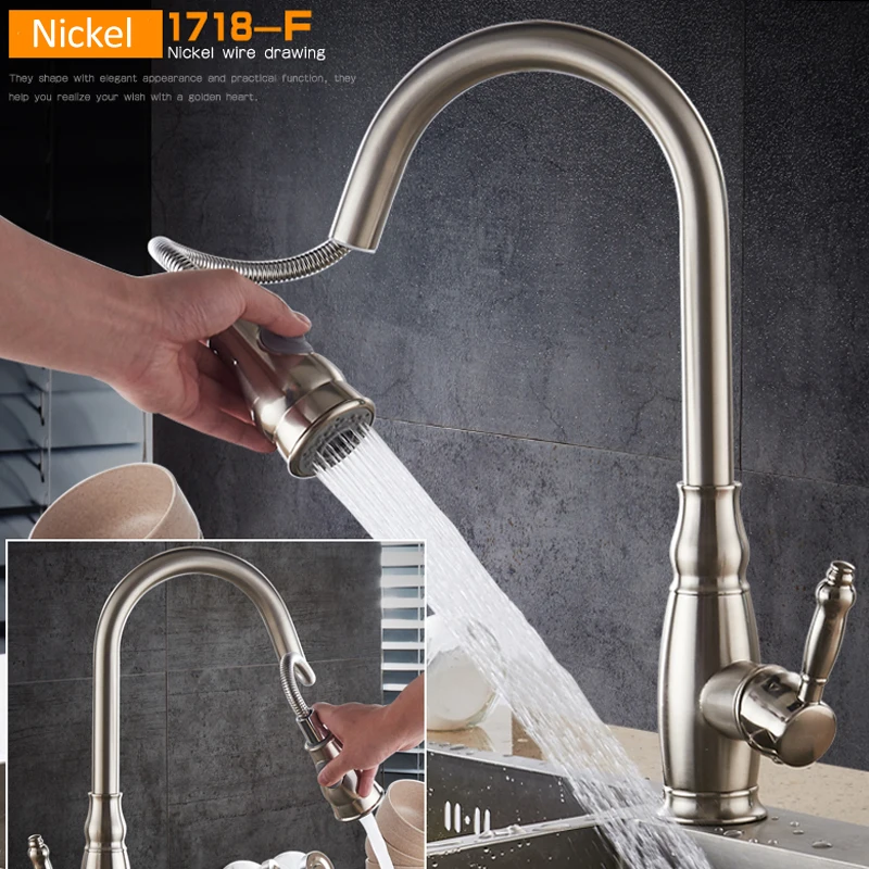

Vidric Brushed Nickel Pull Out Kitchen Faucet 2-way Sprayer Single Handle Mixer Tap 360 Rotation Kitchen Sink Torneira Cozinha