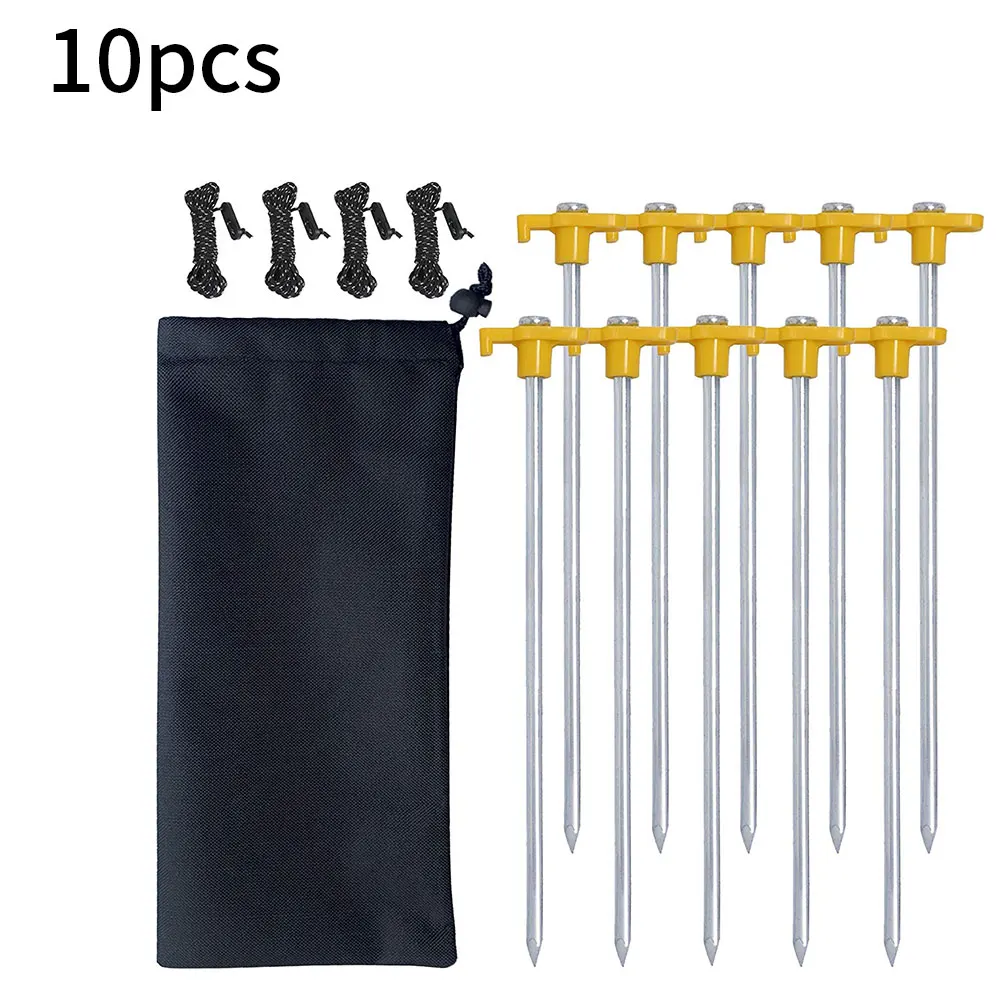 

10PCS 25cm Durable Steel Tent Pegs Nails With Rope Stake Camping Hiking Equipment Outdoor Traveling Tent Sand Ground Accessories