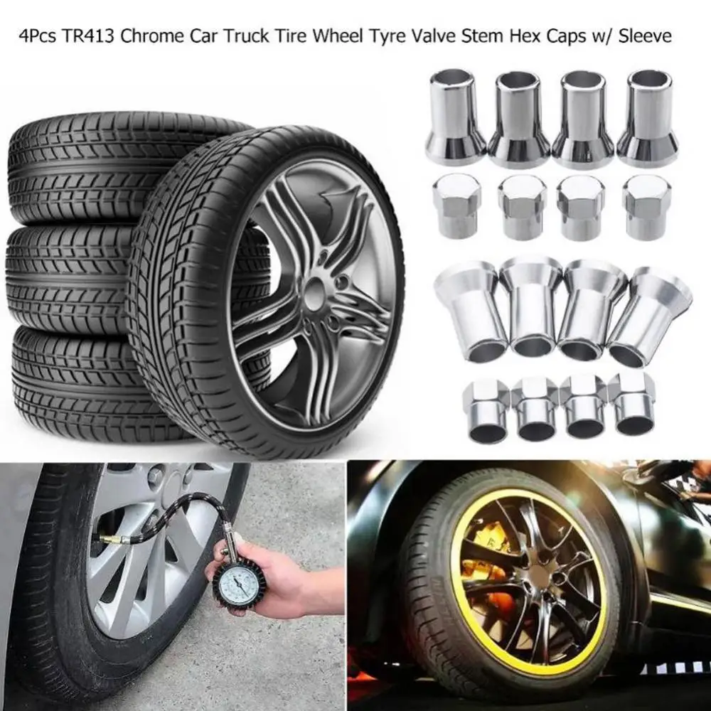 

50%HOT 4Pcs TR413 Chrome Car Truck Tire Wheel Tyre Valve Stem Hex Caps Sleeve Covers