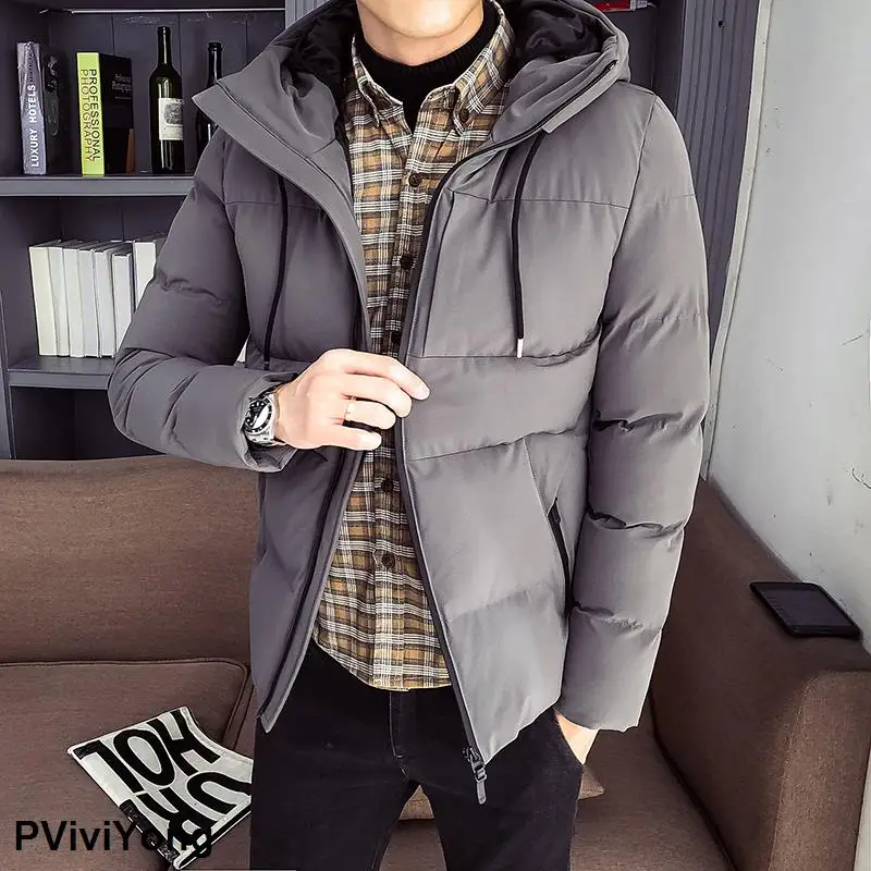 PViviYong, зимняя мужская куртка, пальто с капюшоном, повседневные модные куртки для мужчин, высококачественное хлопковое пальто, Мужская одежда, парка 820 - Цвет: Серый