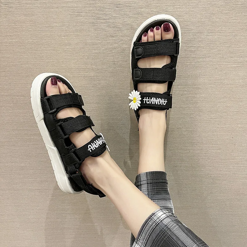 

2021 Sandals Clogs Wedge Female Shoe All-Match New Platform Sports Girls Fashion Comfort Beige Low Summer Beach PU Rome Solid Ho