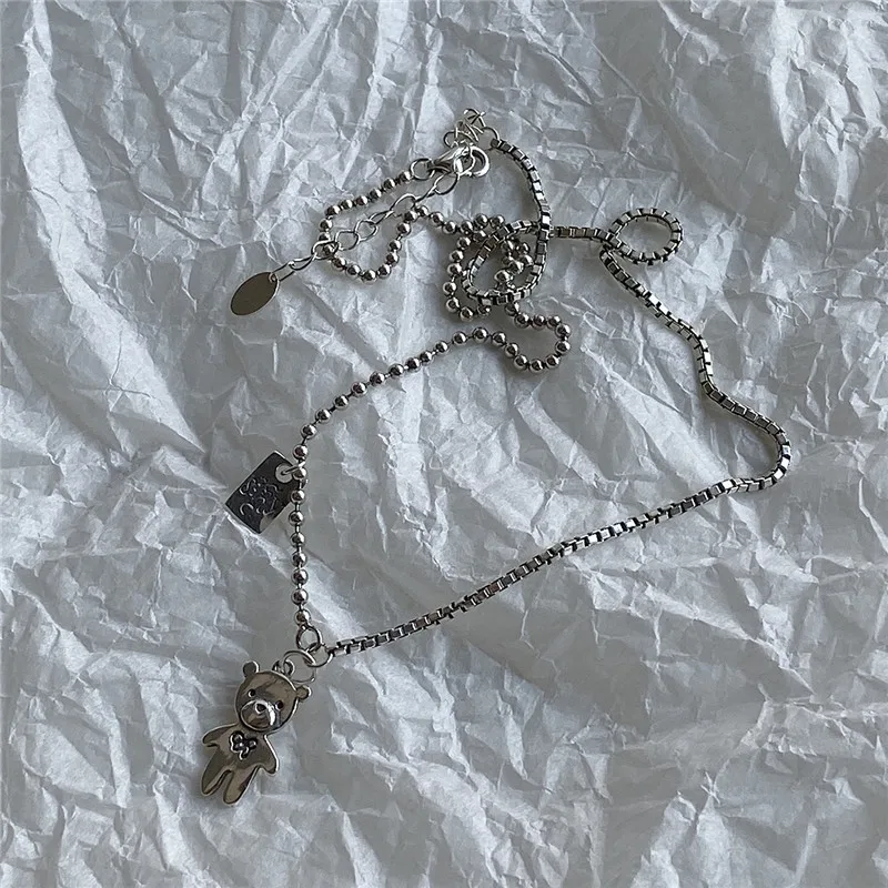 RUIYI 100% Настоящее серебро 925 пробы Очаровательное ожерелье с милым медведем