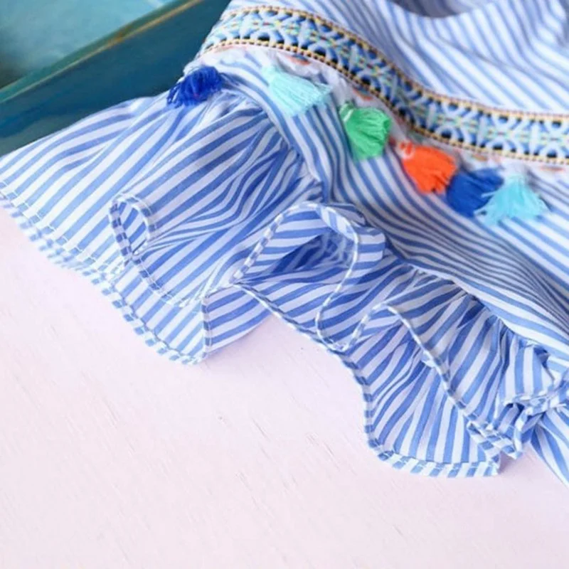 2019 г. Платье с кисточками Летние Детские платья летящими рукавами для