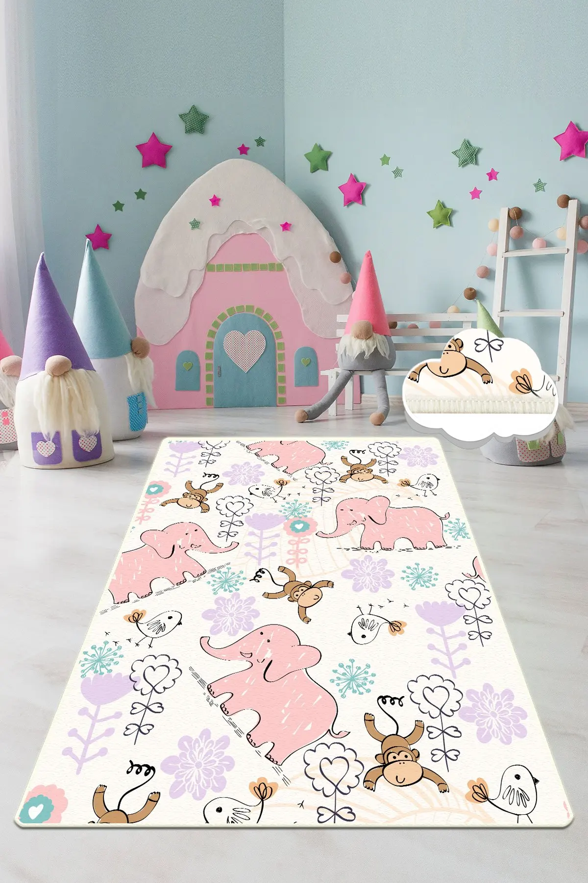 

Etgdecor Pink Elephant Pattern 120x180 cm 47 ''x 70'' inch Kids Non-Slip Area Rug