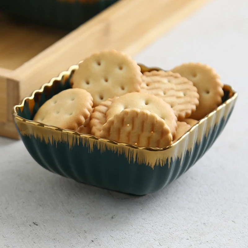 Темно зеленый керамический Ретро лоток для хранения фруктов блюдо закусок