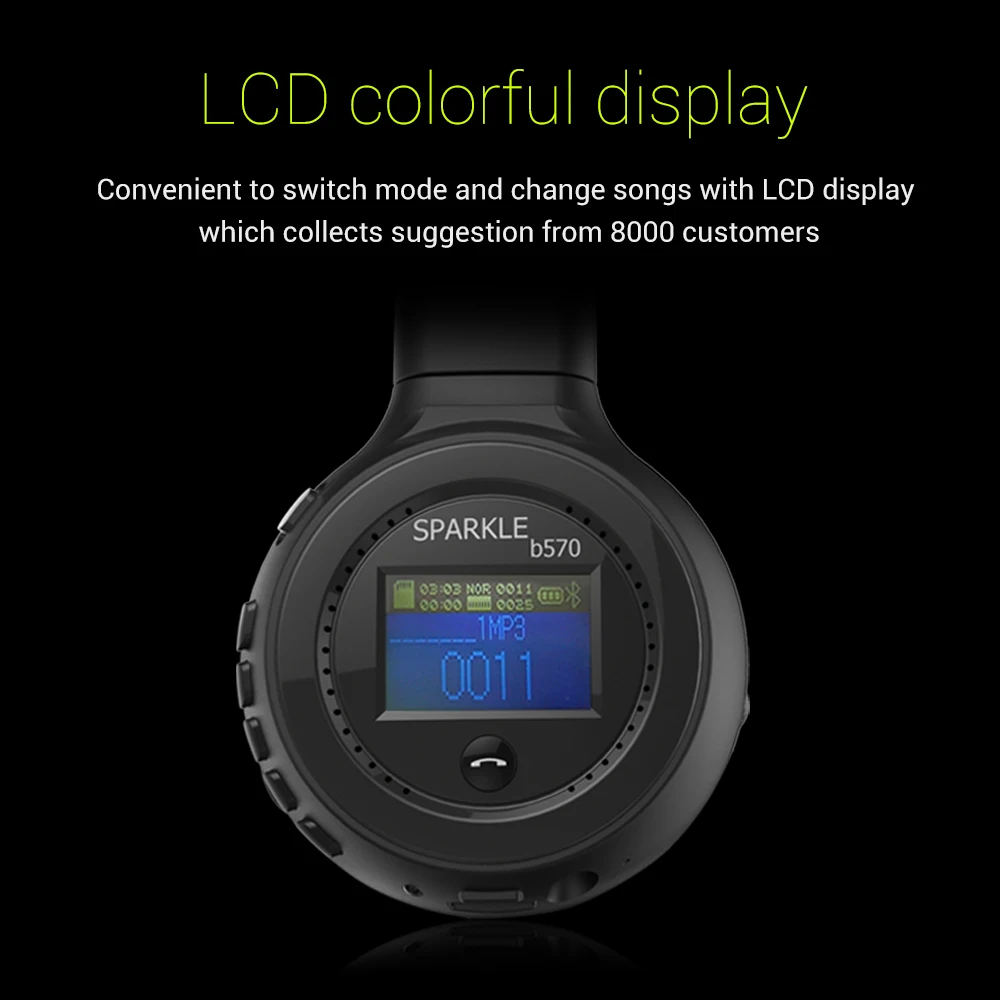Zealot B570 мощные басовые наушники складные Hi-Fi стерео беспроводные ЖК-дисплей экран гарнитура Поддержка FM радио Micro-SD карта