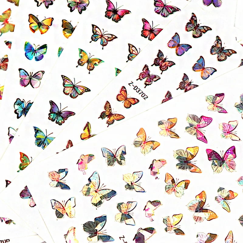 Голографическая бабочка переводные наклейки на ногти клей Слайдеры для ногтей