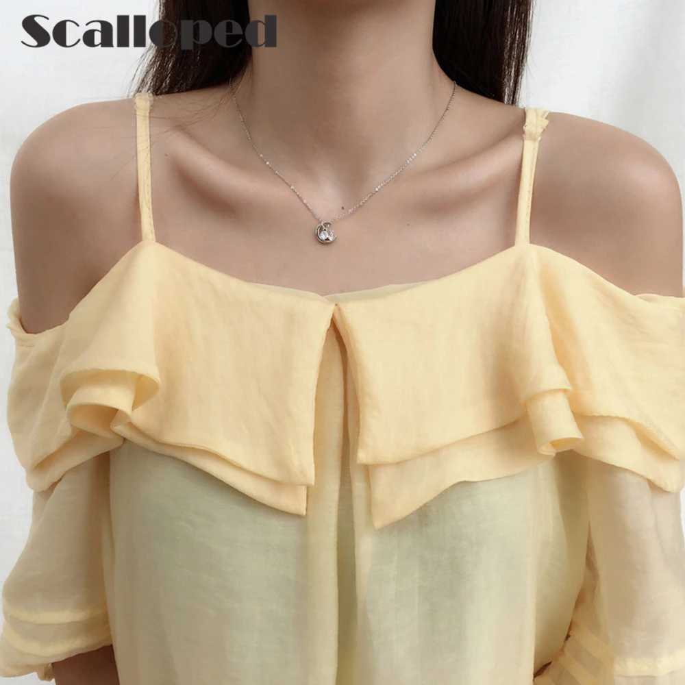 

SCALLOPED Cute Trendy Rabbit Moon Pendant Necklace 2020 New Shining Crystal Necklaces For Women Statement Jewelry Gifts