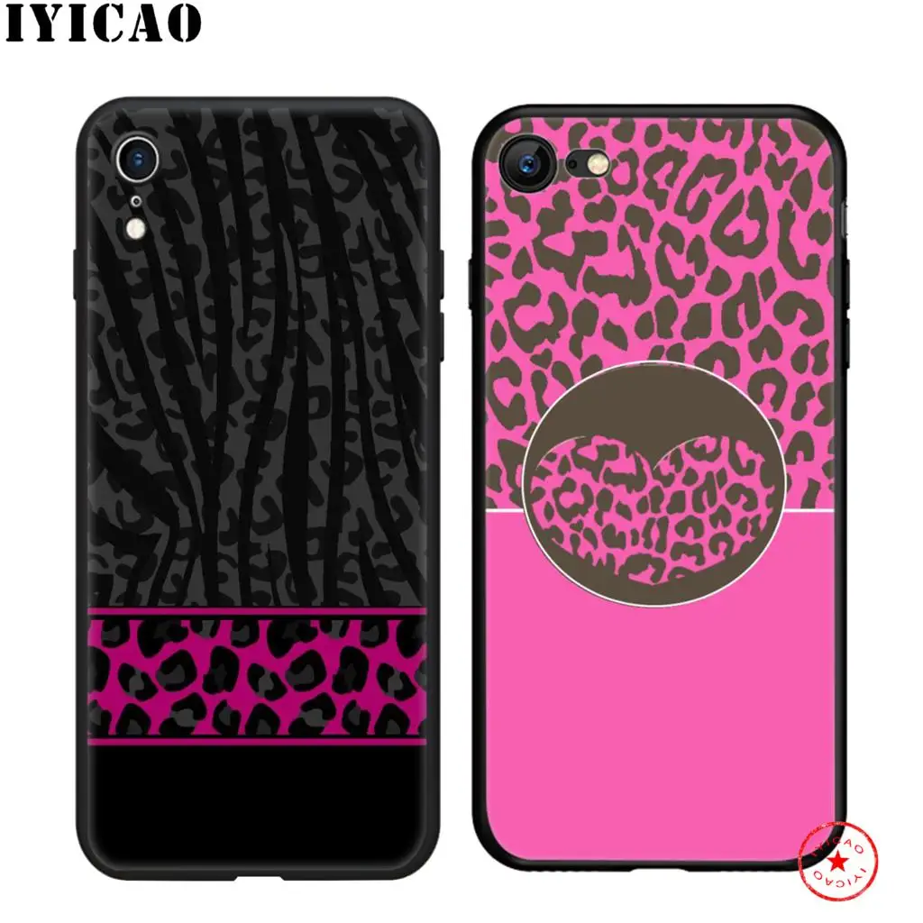 IYICAO черный розовый Леопардовый Мягкий Черный силиконовый чехол для iPhone 11 Pro Xr Xs Max