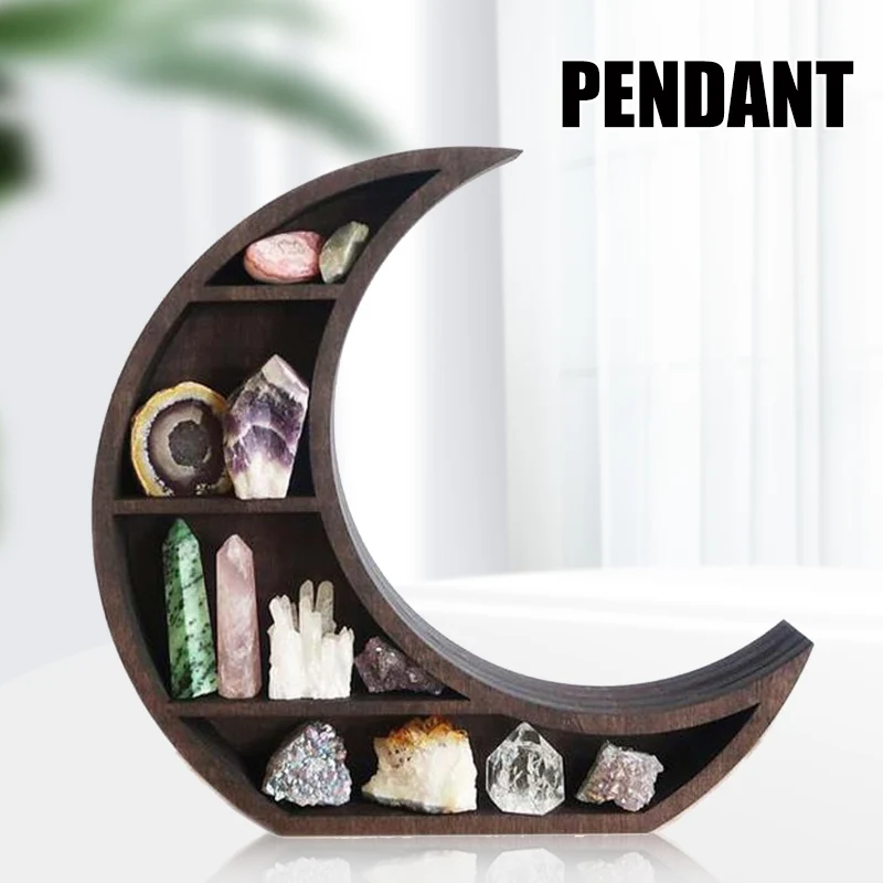 

Hot Sale Wall Mounted Moon Shelf Rustic Crystals Floating Display Multipurpose Wooden Storage Rack for Home Living Room Bedroom