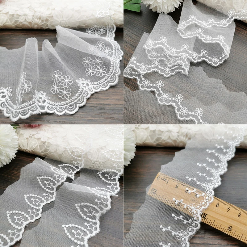 

1Yard Bright Net Silk Mesh Embroidery Polyester Lace Trim Edges Fabric Ribbon Clothing Baby Dress DIY Decorative Accessories