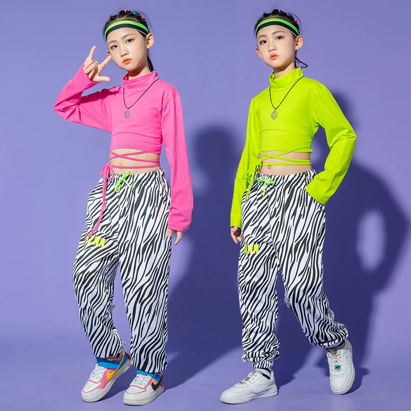 Фото Детская одежда в стиле хип-хоп укороченные топы с высоким воротником для девочек