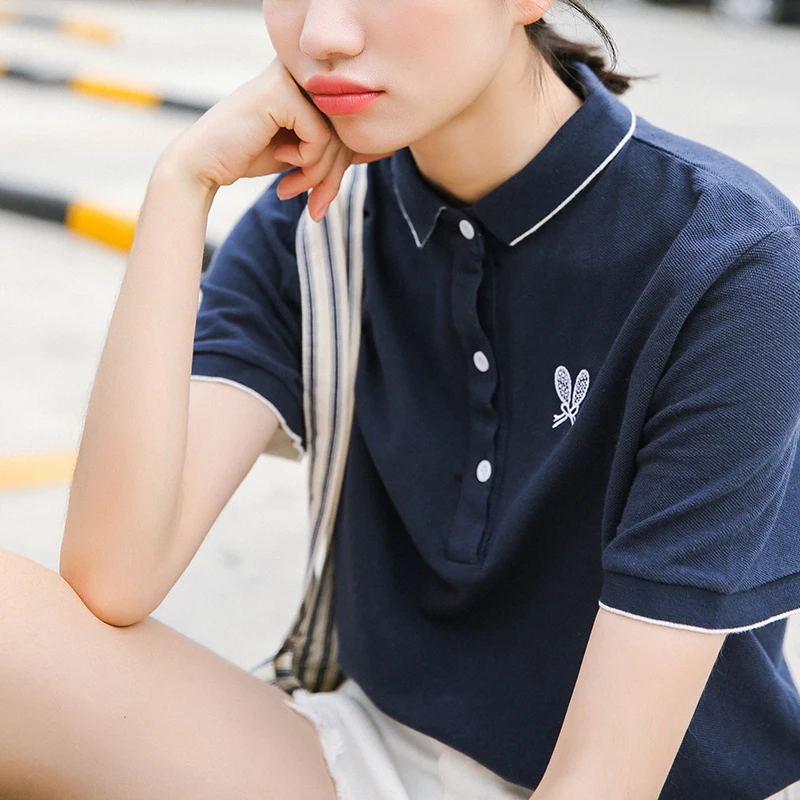 

HiloRill Patchwork Polo Shirt Lady Short Sleeve Casual Cotton Women Sweatshirt Lapel Bee Embroidery Shirt Tops Polos Para Mujer