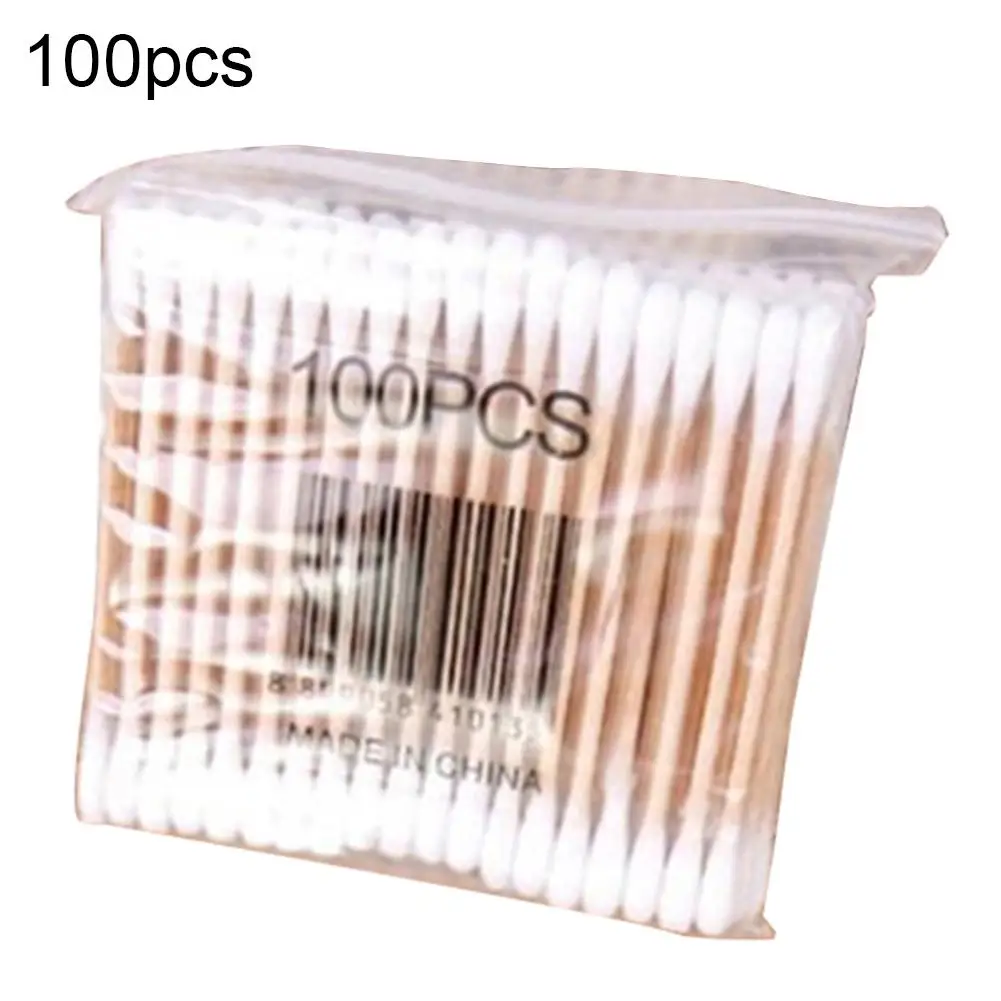 

100Pcs Disposable Double Head Wood Stick Cotton Swab Buds Bamboo Sticks Cotton Swab Beauty Makeup Tool for Nose Ears Cleaning