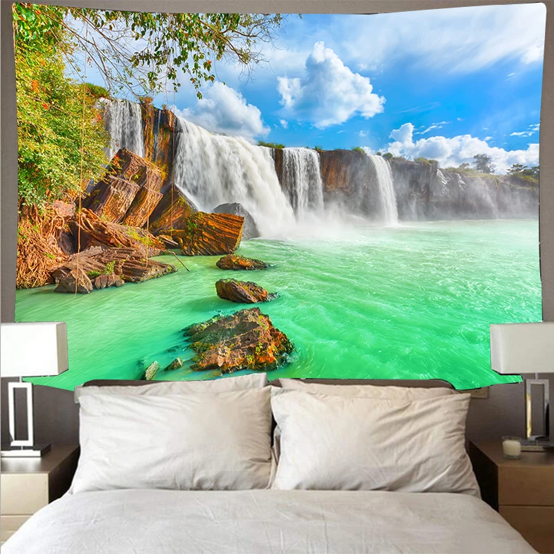 Лесной водопад пейзажа дешевые гобелен арт психоделические стене висит пляжное