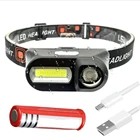 Прямая поставка, портативный светодиодный налобный мини-фонарь XPE + COB с зарядкой от USB, налобный фонарь для кемпинга, рыбалки, фонарик, фонарик