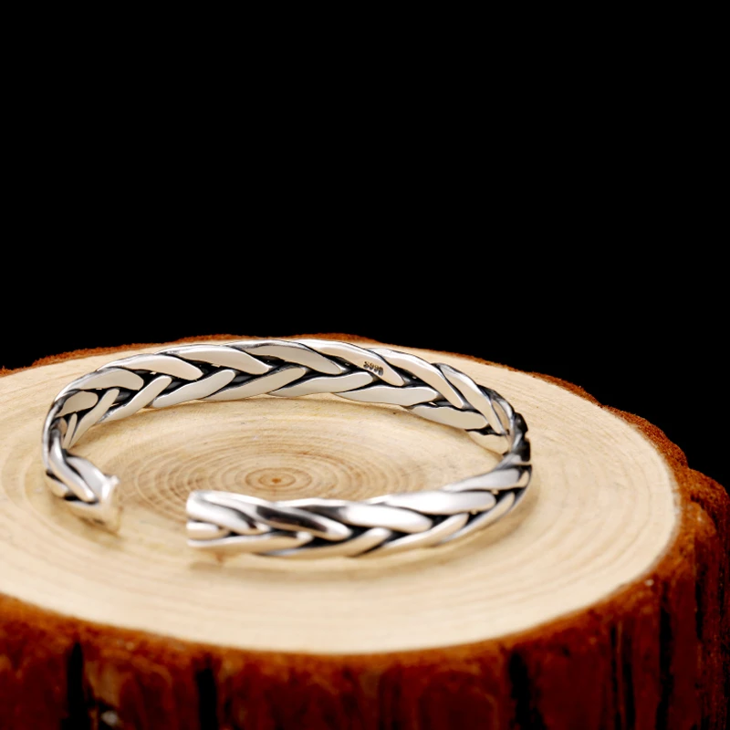 Плетеный браслет из серебра 999 пробы унисекс в стиле ретро | Украшения и