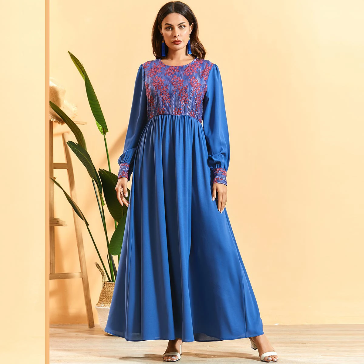 Ramadan Turkey Muslim Abaya Women Hijab Dress Lace Blue Eid Moroccan Kaftan Djellaba Jilbab Vestidos Islamic Clothing Musulman |