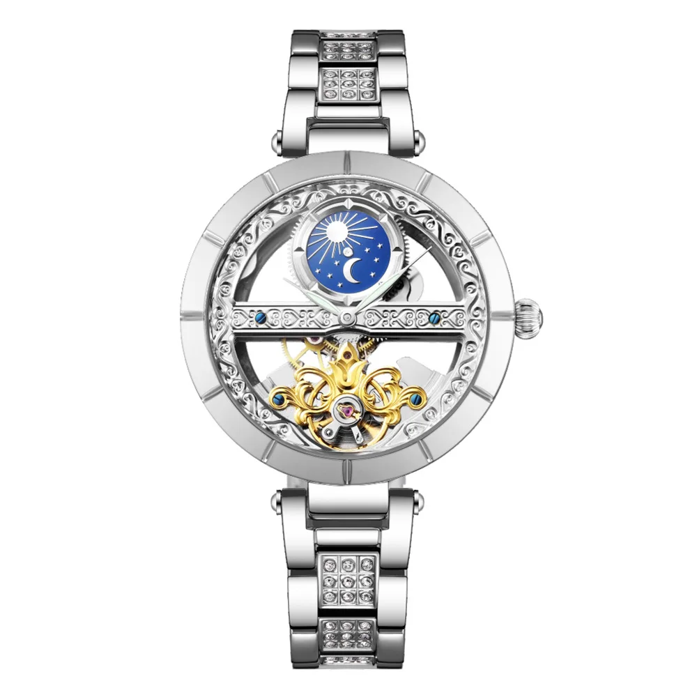 

2021 Best-selling Women's Watch Fashion Luxury Full Hollow Automatic Mechanical Watch Leisure Waterproof Stainless Steel Watch