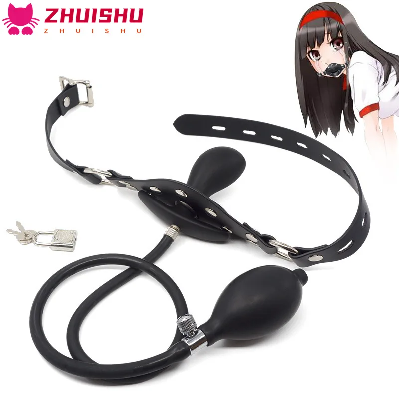 

ZHUISHU Alternative Toys Inflatable Mouth Plug Liquid Silicone Mouth Yoke Mask Bondage Queen Training Adult Supplies