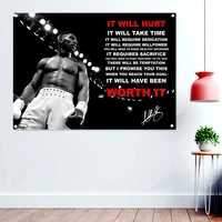 it will hurt worthe it boxing training wallpaper wall chart gym decor sport exercise motivational poster flag banner tapestry