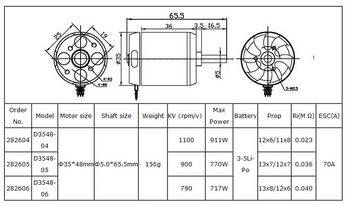 

DYS Copter Motor D3548 790KV 900KV 1100KV Fixed-Wing Helicopter Brushless Motor For Model Airplane Multicopters RC Plane Toys