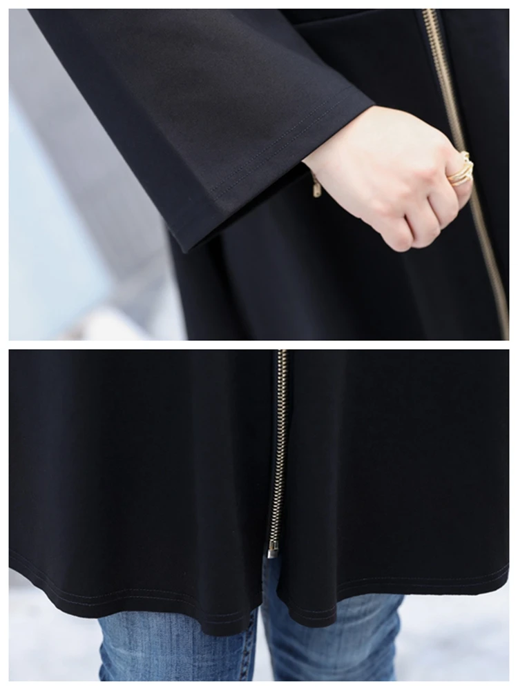 

Large Size Hooded Jacket 5XL-9XL Large Size Women's Bust 148CM Embroidered Pocket Long Sleeve Stitching A Line Hem Jacket