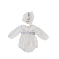 newborn baby girls autumn rompers long sleeve ruffles jumpsuit hat set princess 100 day full moon white top clothes kids sunsuit