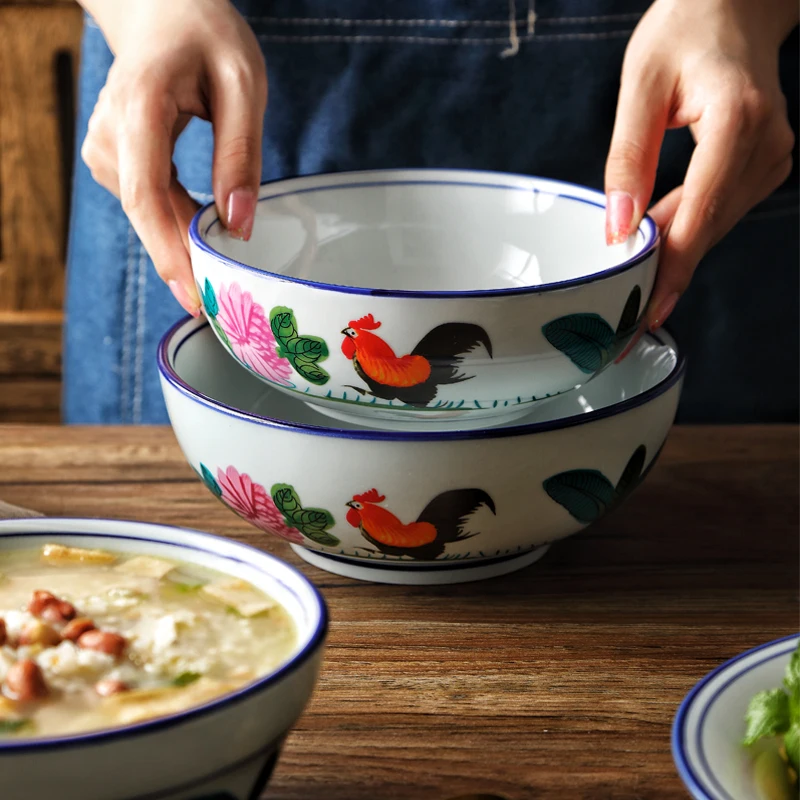 Бесплатная доставка оригинальная керамическая винтажная миска с узором петуха