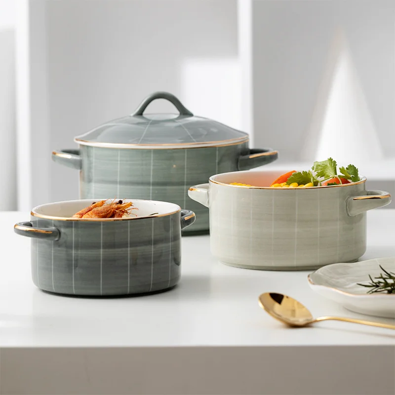 

Керамическая миска для лапши и супа в скандинавском стиле с крышкой, столовая посуда, тарелки для фруктов и салатов, блюда для выпечки, бинау...