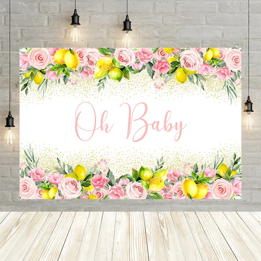 

Avezano Lemon Baby Shower Photography Backdrop Pink Flower Polka Dots Girl Photo Background Studio Photophone Photozone Banner