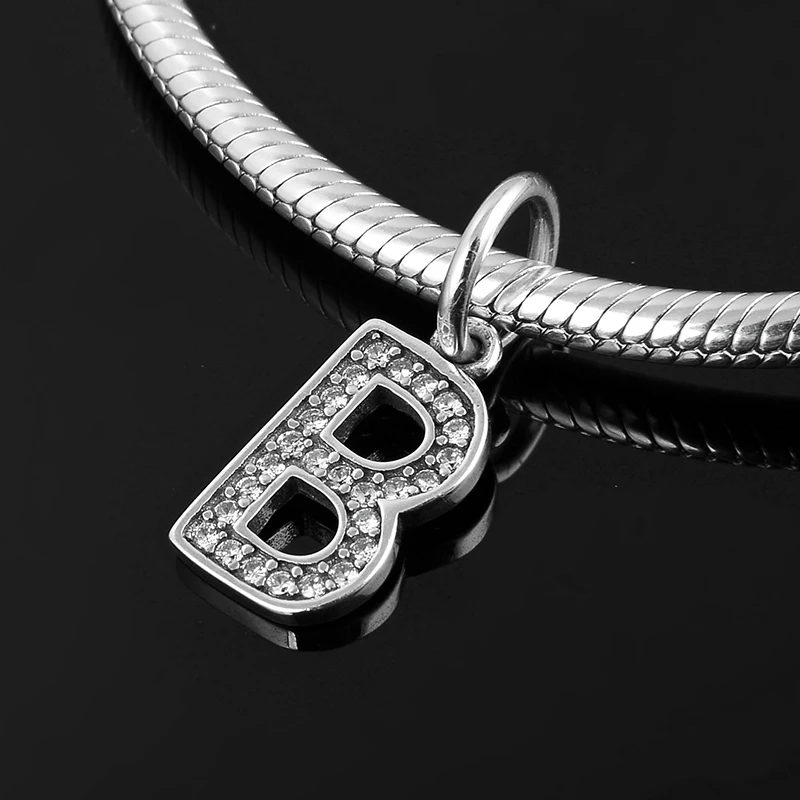 Модные алфавитные хрустальные бусины с буквой B из стерлингового серебра 925 пробы