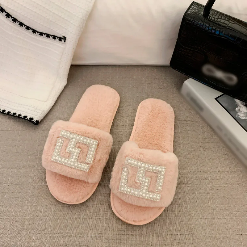 

Indoor Slippers Women Open Toe Soft Plush House Flat Ladies Shoes Slip On Soft Plush Female Slipper Casual Slides Warm Footwear